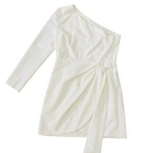 Gianni Bini Cream One-Shoulder Long Sleeve Dress